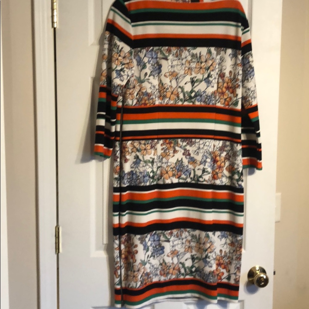 Floral and stripped dress Beige by eco.